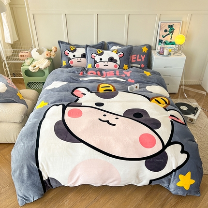 91家纺网 家纺一手货源 找家纺 （总）2024新款A类高克重牛奶绒大版印花保暖四件套