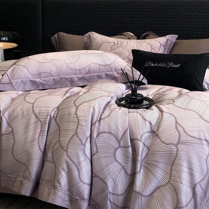 91家纺网 家纺一手货源 找家纺 2024新款高支天丝棉数码印花四件套 柏云-紫