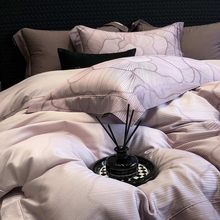 91家纺网 家纺一手货源 找家纺 2024新款高支天丝棉数码印花四件套 柏云-紫