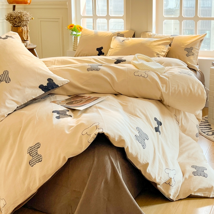 91家纺网 家纺一手货源 找家纺 千朵 2024新款全棉磨毛四件套 懒萌