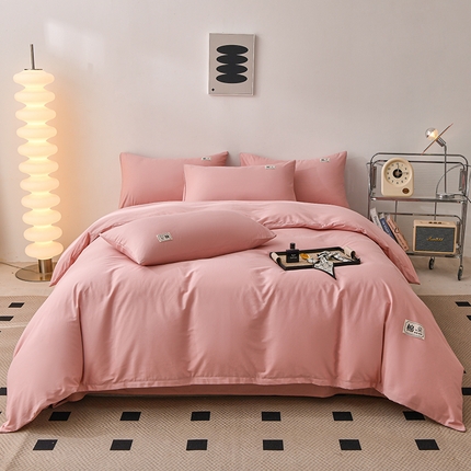 91家纺网 家纺一手货源 找家纺 宇彬家纺 2024直播新款13374全棉母婴级简约轻奢贴画纯色四件套斜纹贡缎新疆长绒贴标款无印风系列 简约-紫豆沙