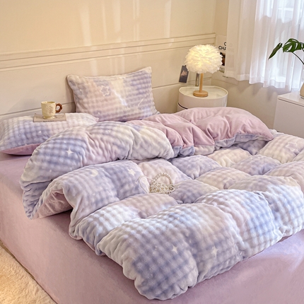 91家纺网 家纺一手货源 找家纺 （总）2024新款加厚泡泡牛奶绒印花工艺立体四件套