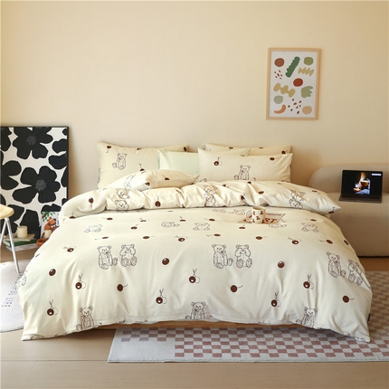 91家纺网 家纺一手货源 找家纺 薏思家纺 2025新款全棉印花磨毛-四件套 哈喽咖