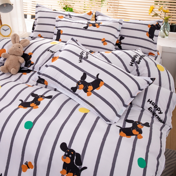 91家纺网 家纺一手货源 找家纺 乐居坊 2024新款亲肤棉美棉芦荟棉四件套新花型（8月）  呆萌狗