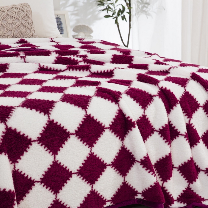 91家纺网 家纺一手货源 找家纺 一左一右 2024新款320g高克重加厚格子摇粒绒毛毯舒棉绒盖毯多功能毯子外贸跨境电商 姜红格