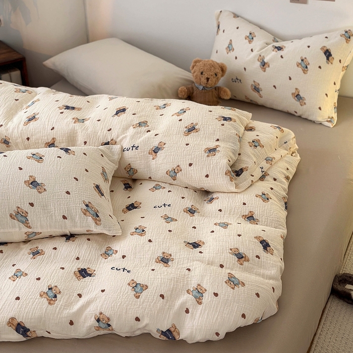 91家纺网 家纺一手货源 找家纺 洋铭区（原狠狠爱） 2024新款皱皱纱四件套 傻傻熊