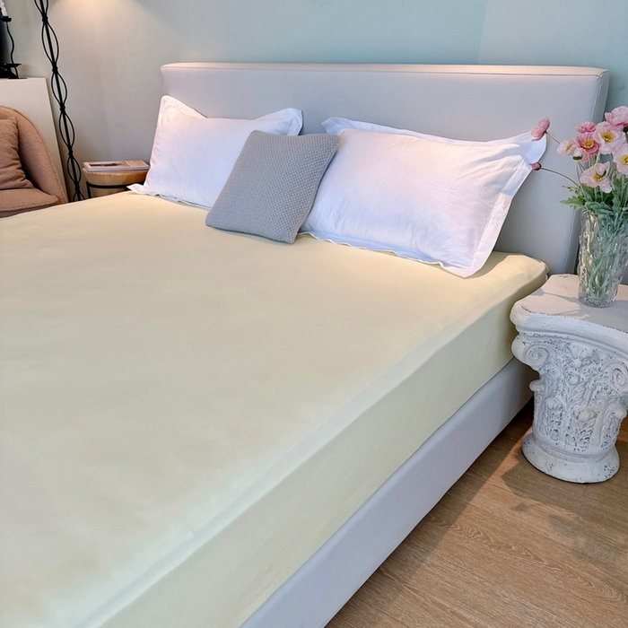 91家纺网 家纺一手货源 找家纺 兜米家居 2024新款云柔针织棉单床笠 鹅黄色