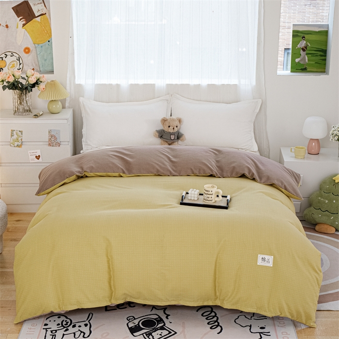 91家纺网 家纺一手货源 找家纺 宝时兰 2025新款加厚纯棉单被套生态磨毛全棉纯色双拼ab版被套单件 双拼-黄卡