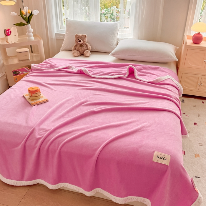 91家纺网 家纺一手货源 找家纺 侨鑫 2024新款高克重牛奶绒纯色毛毯 粉色