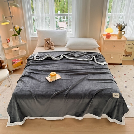 侨鑫 2024新款高克重牛奶绒纯色毛毯 深灰