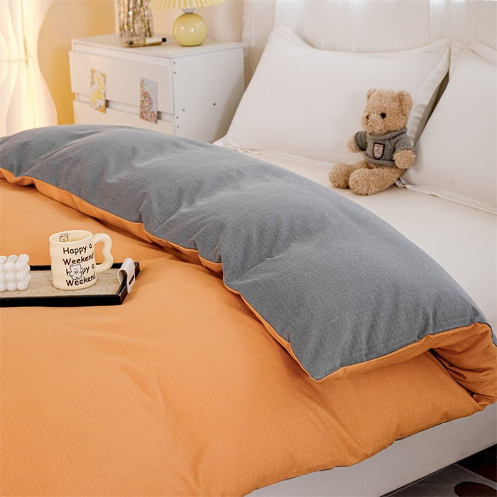 91家纺网 家纺一手货源 找家纺 宝时兰 2025新款加厚纯棉单被套生态磨毛全棉纯色双拼ab版被套单件 双拼-桔灰