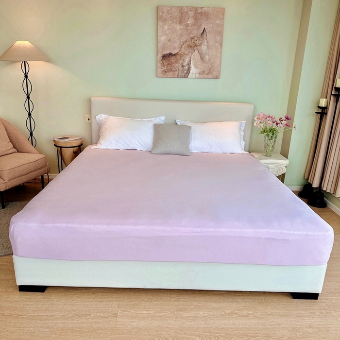 91家纺网 家纺一手货源 找家纺 兜米家居 2024新款云柔针织棉单床笠 浅紫色