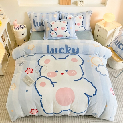 2024新款A类高克重牛奶绒大版印花保暖四件套 时尚小兔
