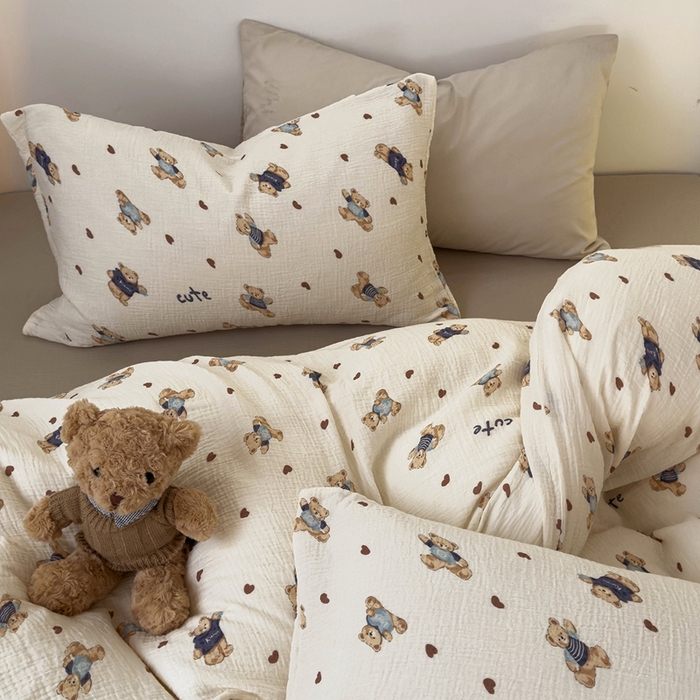 91家纺网 家纺一手货源 找家纺 洋铭区（原狠狠爱） 2024新款皱皱纱四件套 傻傻熊