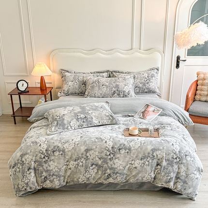 菡宝 2024新款8斤240g全消光牛奶绒系列四件套 梦莱-高级灰