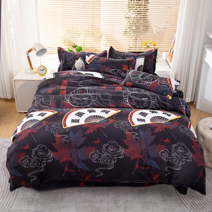 91家纺网 家纺一手货源 找家纺 乐居坊 2024新款亲肤棉美棉芦荟棉四件套新花型（8月）  墨雨云间