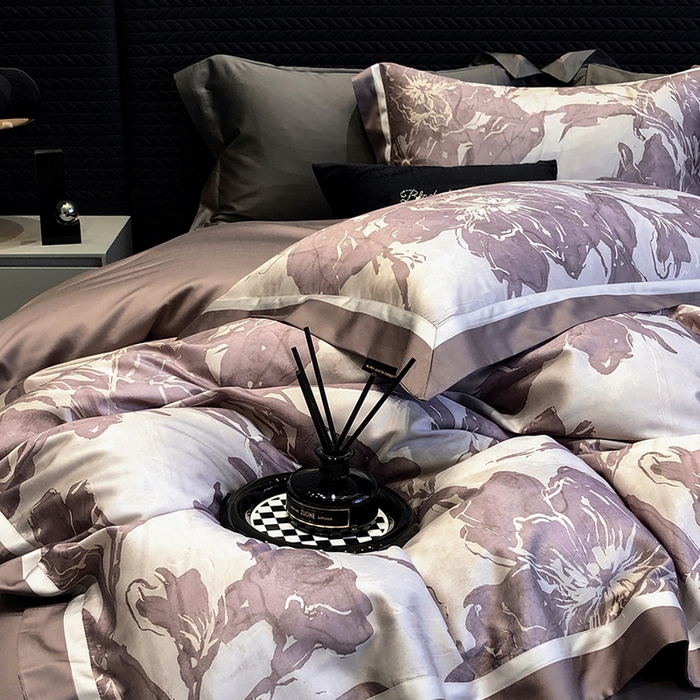 91家纺网 家纺一手货源 找家纺 2024新款高支天丝棉数码印花四件套-向晴 向晴-粉