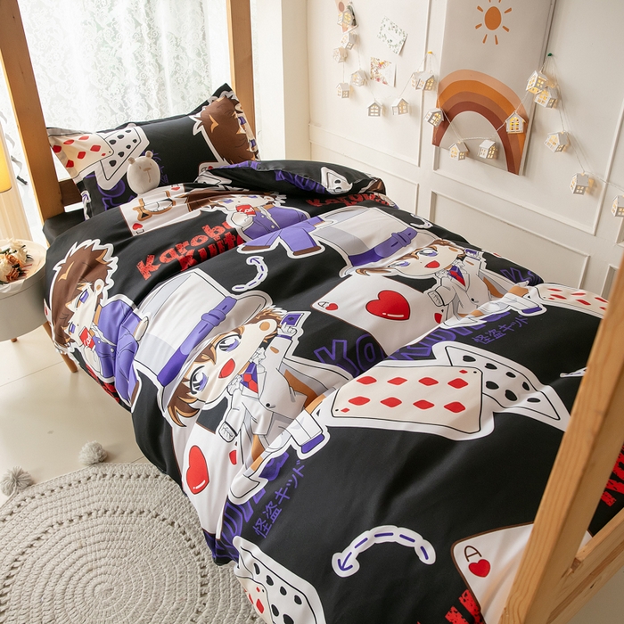 91家纺网 家纺一手货源 找家纺 乐居坊 2024新款亲肤棉美棉芦荟棉四件套学生宿舍床（8月）  黑羽快斗