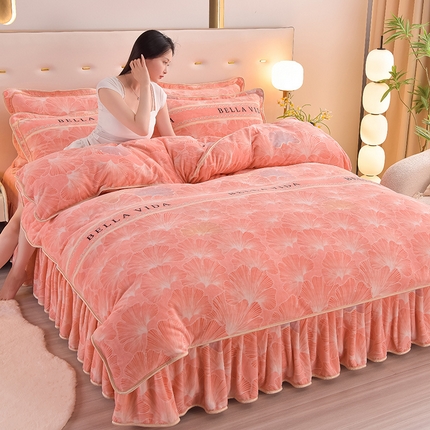 91家纺网 家纺一手货源 找家纺 （总）橘姿 2025新款8-9斤床裙款牛奶绒四件套金貂绒法兰绒宝宝绒