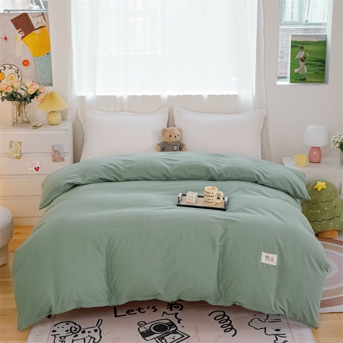 91家纺网 家纺一手货源 找家纺 宝时兰 2025新款加厚纯棉单被套生态磨毛全棉纯色双拼ab版被套单件 纯色-绿色