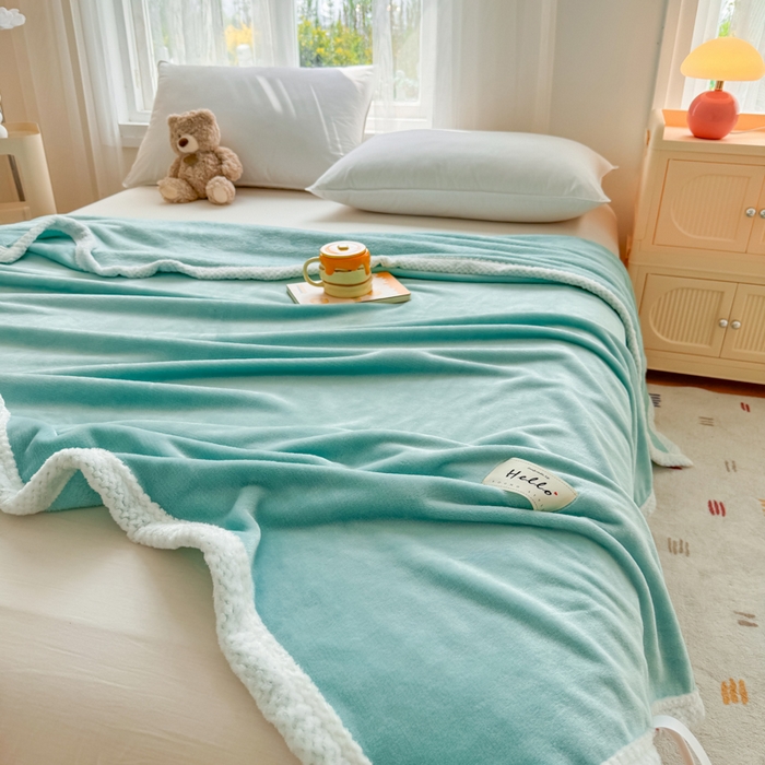 91家纺网 家纺一手货源 找家纺 侨鑫 2024新款高克重牛奶绒纯色毛毯 抹茶绿