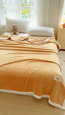 91家纺网 家纺一手货源 找家纺 侨鑫 2024新款高克重牛奶绒纯色毛毯 黄色