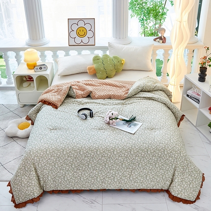 91家纺网 家纺一手货源 找家纺 全美家居 2025新款韩版花边豆豆被 郁金香支