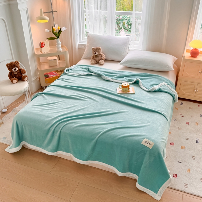 91家纺网 家纺一手货源 找家纺 侨鑫 2024新款高克重牛奶绒纯色毛毯 抹茶绿