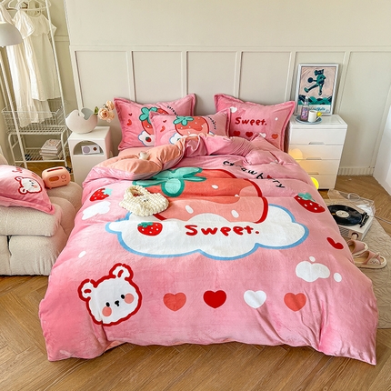 91家纺网 家纺一手货源 找家纺 （总）2024新款A类高克重牛奶绒大版印花保暖四件套