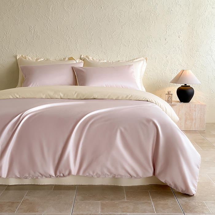 91家纺网 家纺一手货源 找家纺 猪先生 2024新款A类全棉高支高密纯棉单被套 白桃茶粉+奶昔白