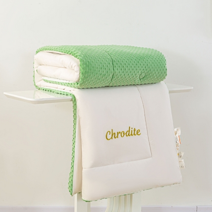 91家纺网 家纺一手货源 找家纺 憨豆家纺 2025新款棉麻刺绣豆豆绒大豆被保暖冬被加绒春秋被芯直播爆款被子 芥末绿