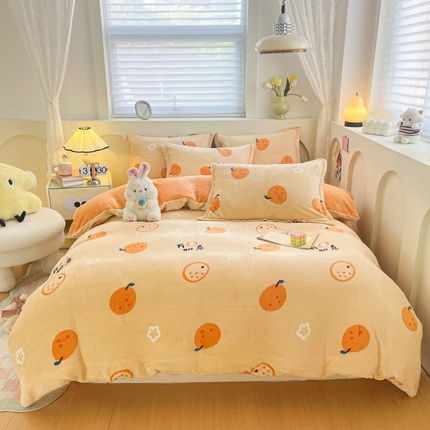 2024新款小清新牛奶绒高克重加厚保暖四件套 小橘子