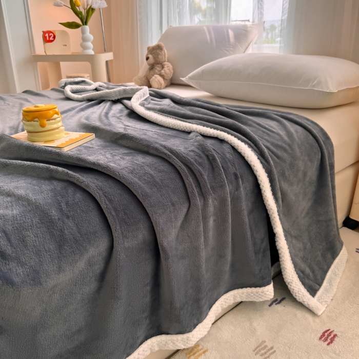 91家纺网 家纺一手货源 找家纺 侨鑫 2024新款高克重牛奶绒纯色毛毯 深灰