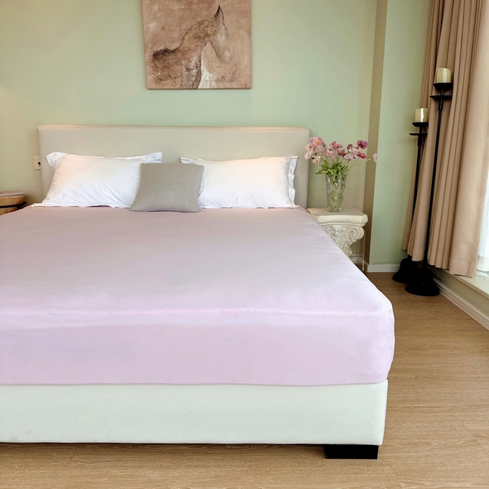 91家纺网 家纺一手货源 找家纺 兜米家居 2024新款云柔针织棉单床笠 浅紫色