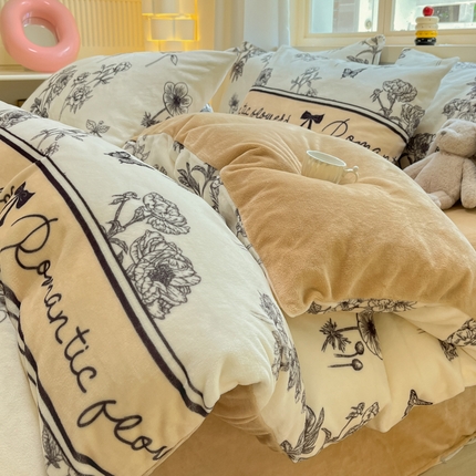 铭宣家居 2024新款7斤小清新高克重牛奶绒印花四件套床单床笠款 一帘幽梦