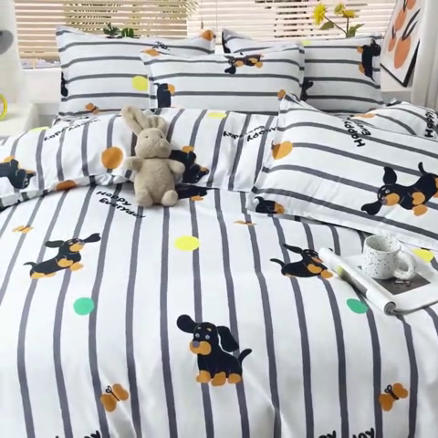 91家纺网 家纺一手货源 找家纺 乐居坊 2024新款亲肤棉美棉芦荟棉四件套新花型（8月）  呆萌狗