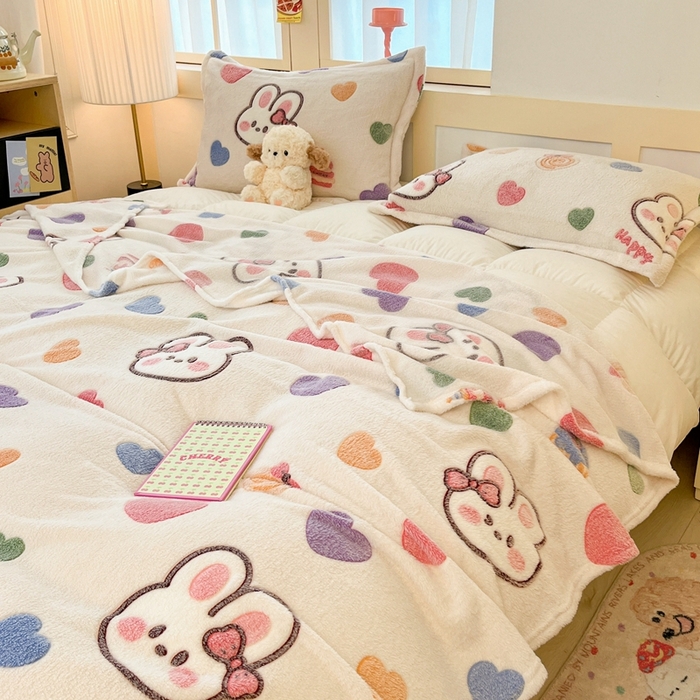 91家纺网 家纺一手货源 找家纺 川悦生活 2024新款高克重双面雪花绒毛毯 毛毯泡芙小兔