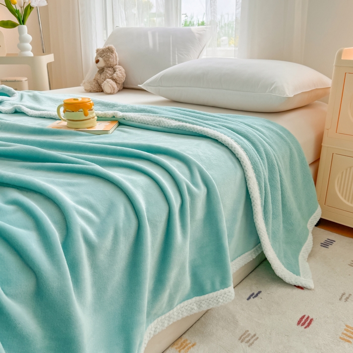 91家纺网 家纺一手货源 找家纺 侨鑫 2024新款高克重牛奶绒纯色毛毯 抹茶绿