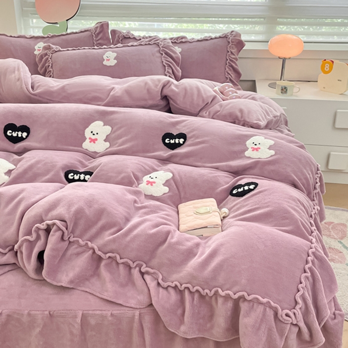 91家纺网 家纺一手货源 找家纺 亨通家纺 2024新款高克重法式牛奶绒四件套系列-可爱风 可爱风-紫