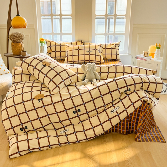 91家纺网 家纺一手货源 找家纺 千朵 2024新款全棉磨毛四件套 幸运熊