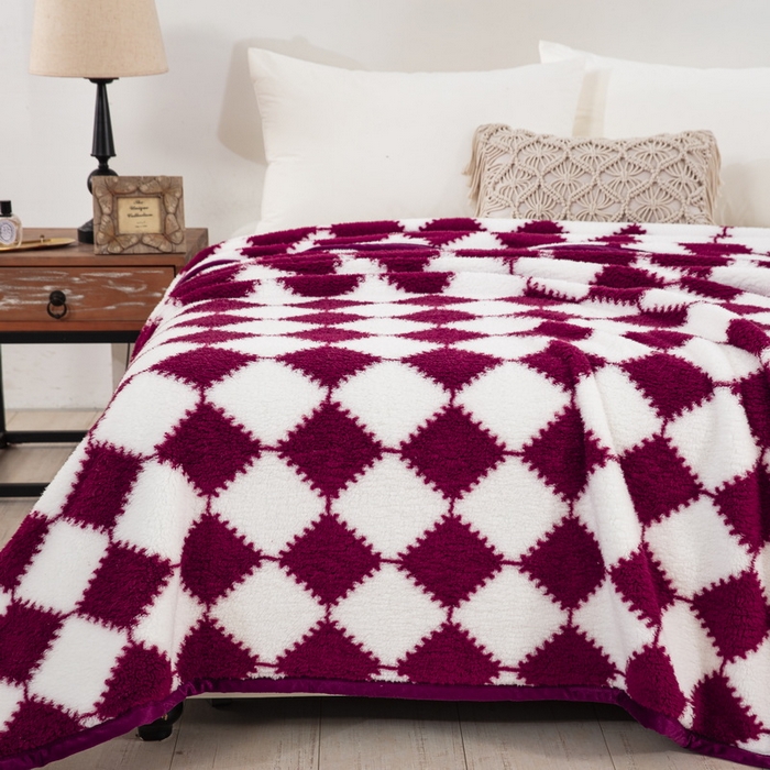 91家纺网 家纺一手货源 找家纺 一左一右 2024新款320g高克重加厚格子摇粒绒毛毯舒棉绒盖毯多功能毯子外贸跨境电商 姜红格