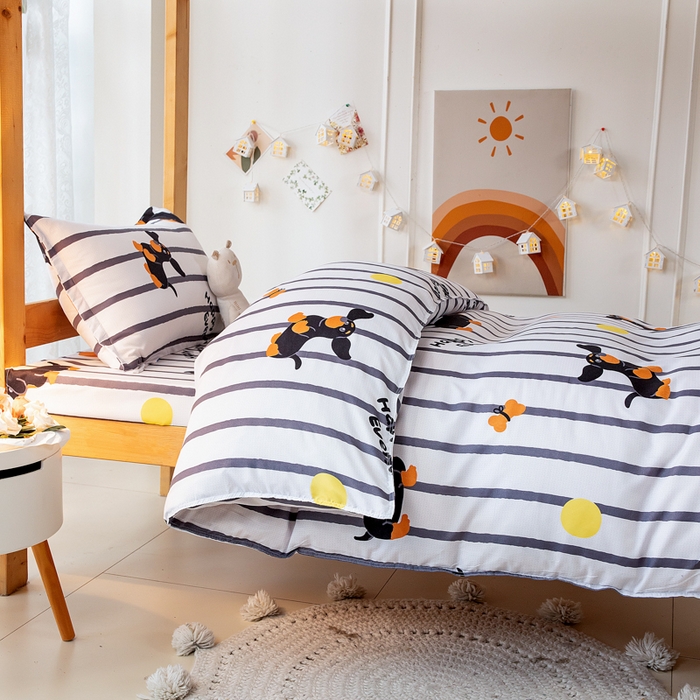 91家纺网 家纺一手货源 找家纺 乐居坊 2024新款亲肤棉美棉芦荟棉四件套学生宿舍床（8月）  呆萌狗