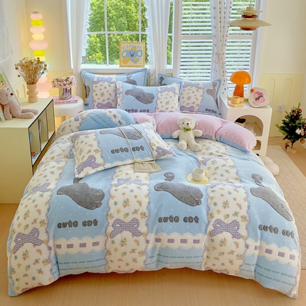 91家纺网 家纺一手货源 找家纺 （总）佰亿莱 2025新款5D雕花雪花绒四件套