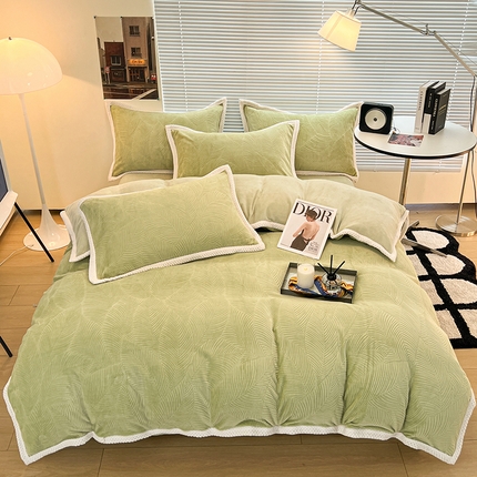 2024新款A类高克重3D立体雕花牛奶绒保暖系列套件单品-被套 新芭蕉叶绿
