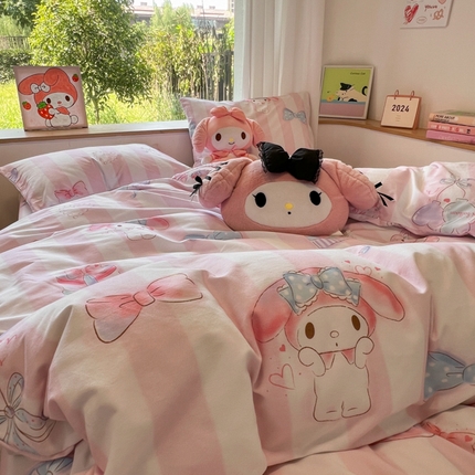 91家纺网 家纺一手货源 找家纺 （总）暮思家居 2024新款三丽鸥正版授权纯棉数码印花生态全棉磨毛系列四件套--四件套