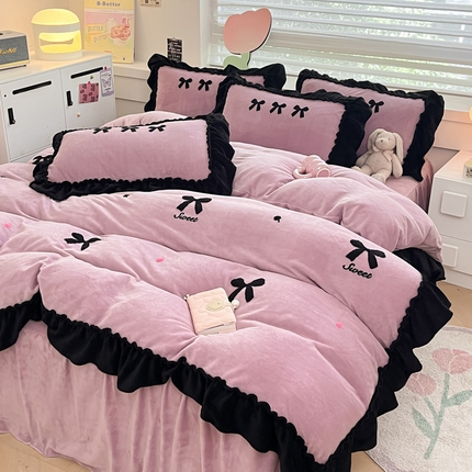 91家纺网 家纺一手货源 找家纺 （总）亨通家纺 2024新款直播爆款高克重法式牛奶绒四件套系列-赫本风