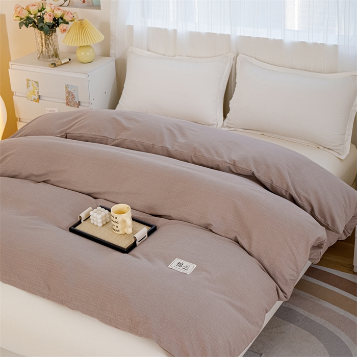 91家纺网 家纺一手货源 找家纺 宝时兰 2025新款加厚纯棉单被套生态磨毛全棉纯色双拼ab版被套单件 纯色-卡其
