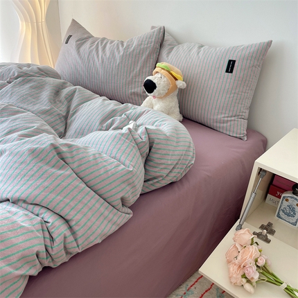 （总）呗旺鹿 2024新款A类全棉色织水洗棉马卡龙系列四件套