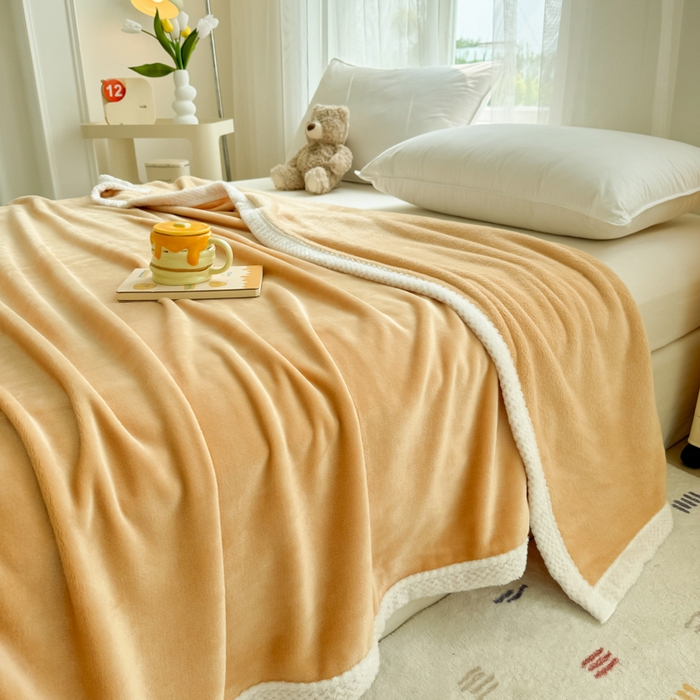 91家纺网 家纺一手货源 找家纺 侨鑫 2024新款高克重牛奶绒纯色毛毯 黄色