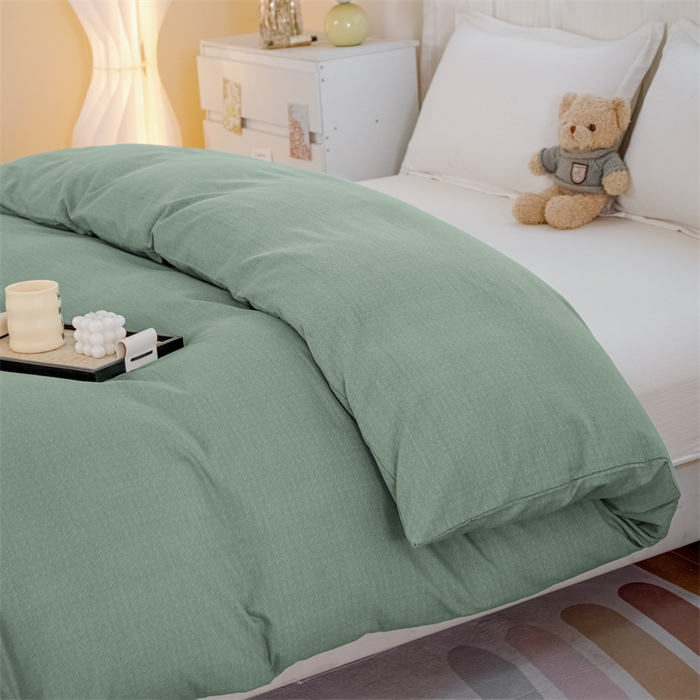 91家纺网 家纺一手货源 找家纺 宝时兰 2025新款加厚纯棉单被套生态磨毛全棉纯色双拼ab版被套单件 纯色-绿色